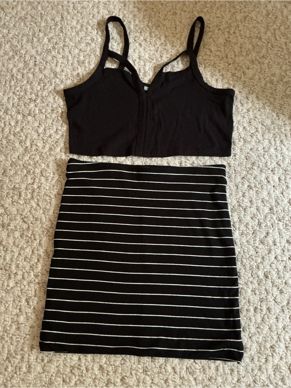 Women's Black Stripe Pencil Skirt & Cropped Top